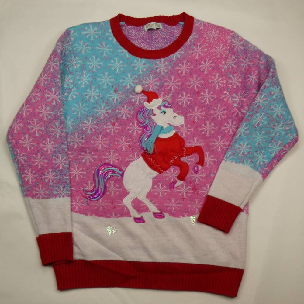 Holiday Hype Christmas sweater, Unicorn, Large, New